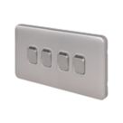 Schneider Electric Lisse Deco 10AX 4-Gang 2-Way Light Switch  Brushed Stainless Steel with White Inserts