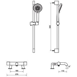 Swirl  Chrome-Plated 701mm Deck Mounted Dual Control Thermostatic Shower Mixer Tap