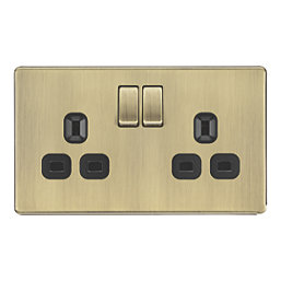 LAP  13A 2-Gang DP Switched Switched Socket Antique Brass  with Black Inserts 5 Pack