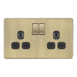 LAP  13A 2-Gang DP Switched Sockets Antique Brass  with Black Inserts 5 Pack