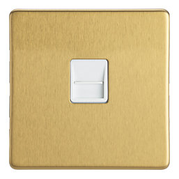 Contactum Lyric 1-Gang Slave Telephone Socket Brushed Brass with White Inserts