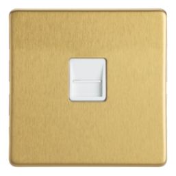 Contactum Lyric 1-Gang Slave Telephone Socket Brushed Brass with White Inserts