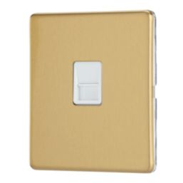 Contactum Lyric 1-Gang Slave Telephone Socket Brushed Brass with White Inserts