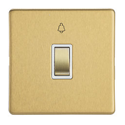 Contactum Lyric 10AX 1-Gang 1-Way Retractive Bell Switch Brushed Brass with White Inserts