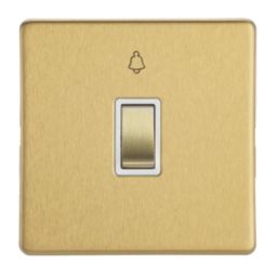 Contactum Lyric 10AX 1-Gang 1-Way Retractive Bell Switch Brushed Brass with White Inserts