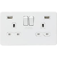 Knightsbridge SFR9224MW 13A 2-Gang SP Switched Socket + 2.4A 2-Outlet Type A USB Charger Matt White with White Inserts