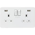 Knightsbridge  13A 2-Gang SP Switched Socket + 2.4A 2-Outlet Type A USB Charger Matt White with White Inserts