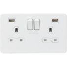 Knightsbridge  13A 2-Gang SP Switched Socket + 2.4A 12W 2-Outlet Type A USB Charger Matt White with White Inserts