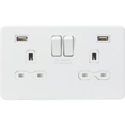 Knightsbridge  13A 2-Gang SP Switched Socket + 2.4A 12W 2-Outlet Type A USB Charger Matt White with White Inserts