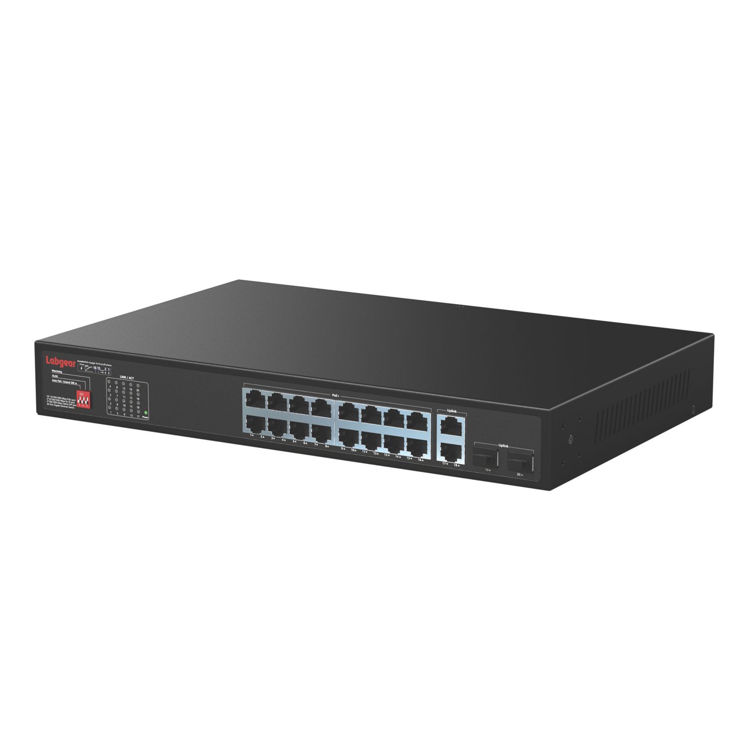 Labgear Gigabit 16 Port PoE Unmanaged Network Switch with 2 Gigabit Uplink & 2 SFP Black (661AW)