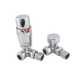 ETAL Danva 15mm x 1/2" Chrome Straight & L/S Modern Thermostatic Radiator Valve & Lockshield