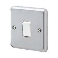 MK Albany Plus 10AX 1-Gang 2-Way Switch  Brushed Chrome with White Inserts