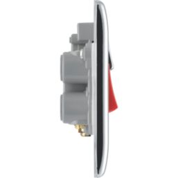 British General Nexus Metal 45A 2-Gang DP Cooker Switch & 13A DP Switched Socket Polished Chrome with LED with White Inserts
