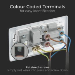 British General Nexus Metal 45A 2-Gang DP Cooker Switch & 13A DP Switched Socket Polished Chrome with LED with White Inserts
