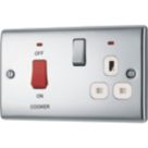 British General Nexus Metal 45A 2-Gang DP Cooker Switch & 13A DP Switched Socket Polished Chrome with LED with White Inserts