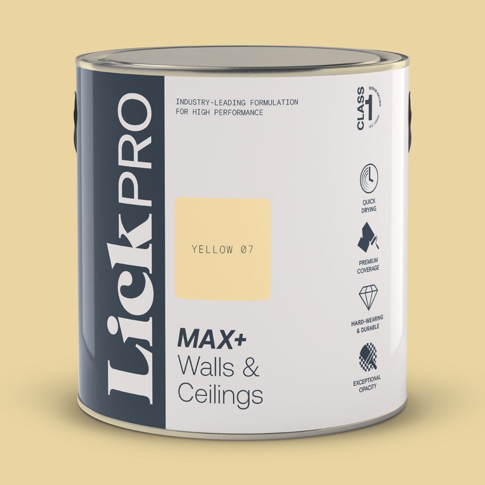 LickPro Max+ 2.5Ltr Yellow 07 Eggshell Emulsion Paint Screwfix