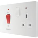 British General Evolve 45A 2-Gang 2-Pole Cooker Switch & 13A DP Switched Socket Pearlescent White with LED with White Inserts