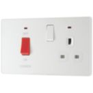 British General Evolve 45A 2-Gang 2-Pole Cooker Switch & 13A DP Switched Socket Pearlescent White with LED with White Inserts