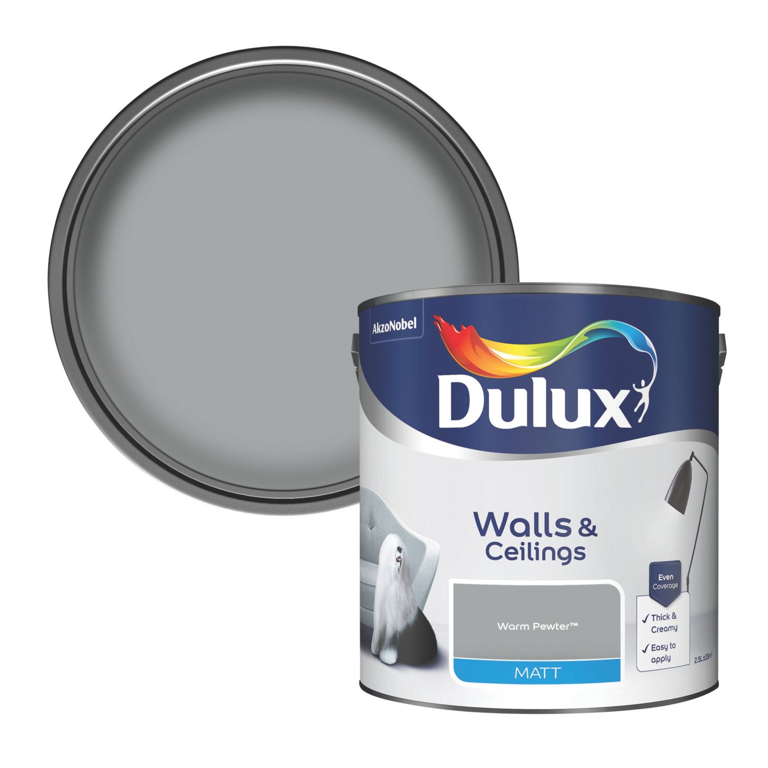 Dulux 2.5Ltr Warm Pewter Matt Emulsion Paint (66233)