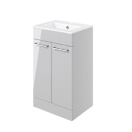 Ohio 2-Door Bathroom Vanity Unit with Ceramic Basin Gloss Grey 510mm x 390mm x 848mm
