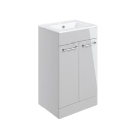 Ohio 2-Door Bathroom Vanity Unit with Ceramic Basin Gloss Grey 510mm x 390mm x 848mm