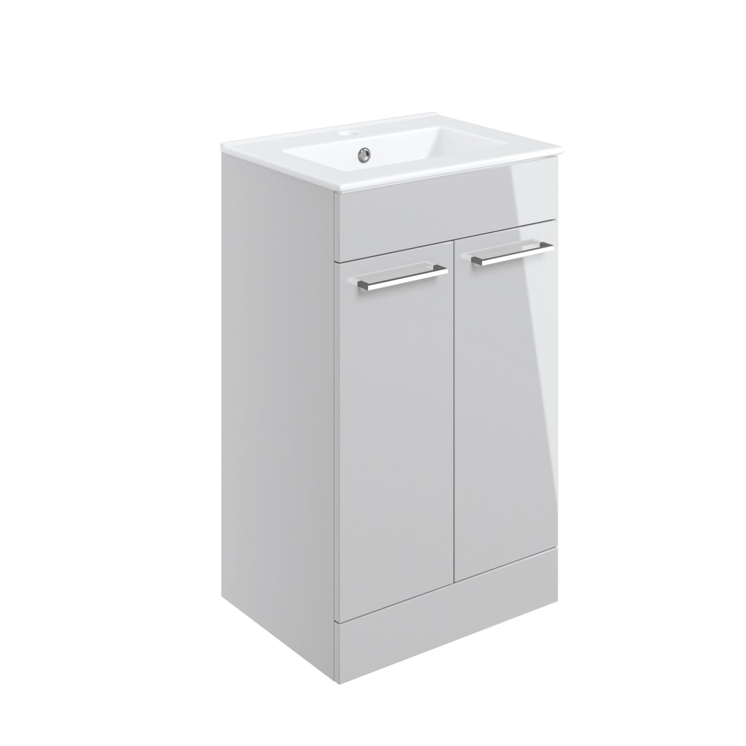 Ohio 2-Door Bathroom Vanity Unit with Ceramic Basin Gloss Grey 510mm x 390mm x 848mm (662AE)