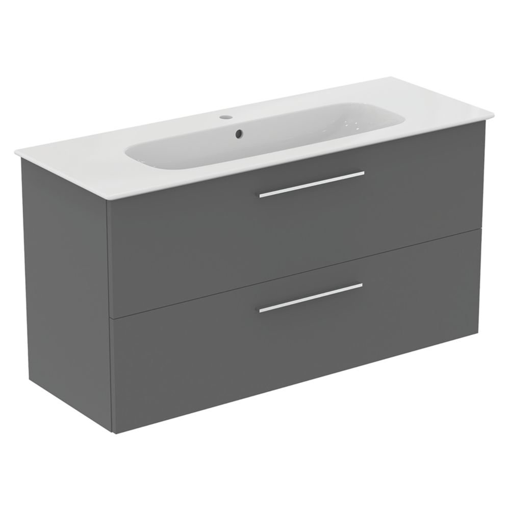 Ideal Standard i.life A Wall-Hung Vanity Unit with Chrome Handles & Basin Matt Grey 1200mm x 440mm x 630mm