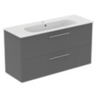 Ideal Standard i.life A Wall-Hung Vanity Unit with Chrome Handles & Basin Matt Quartz Grey 1200mm x 440mm x 630mm