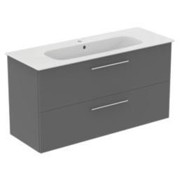 Ideal Standard i.life A Wall-Hung Vanity Unit with Chrome Handles & Basin Matt Quartz Grey 1200mm x 440mm x 630mm