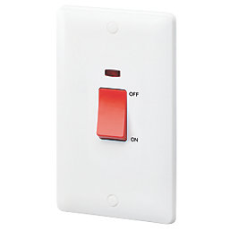 MK Base 45A 2-Gang DP Control Switch White with Neon with Red Inserts