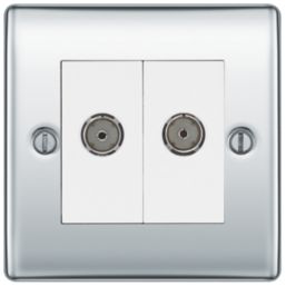 British General Nexus Metal 2-Gang Double Coaxial TV / FM Socket Polished Chrome