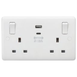 Knightsbridge Curved Edge 13A 2-Gang SP Switched Socket + 2.25A 45W 2-Outlet Type A & C USB Charger White