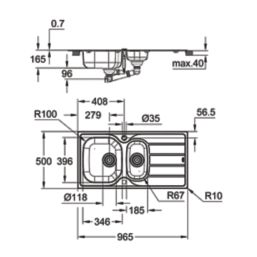 Grohe K200 1.5 Bowl Stainless Steel Sink  965mm x 500mm