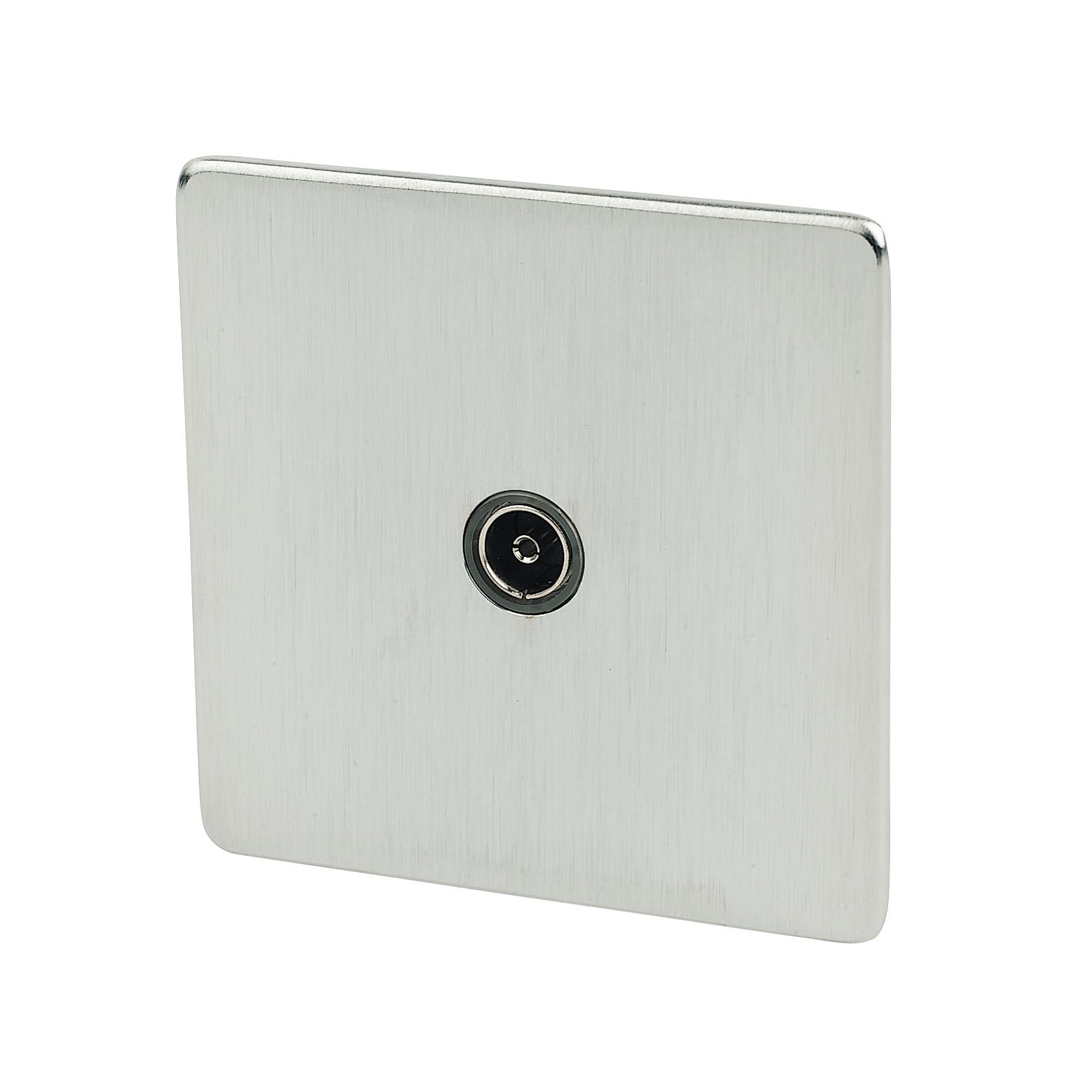 Crabtree Platinum 1-Gang Female Coaxial TV Socket Satin Chrome with Black Inserts (66436)