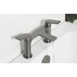 Bristan Frammento Gun Metal Grey 150mm Deck Mounted Lever 2 Tap Holes Bath Mixer Tap