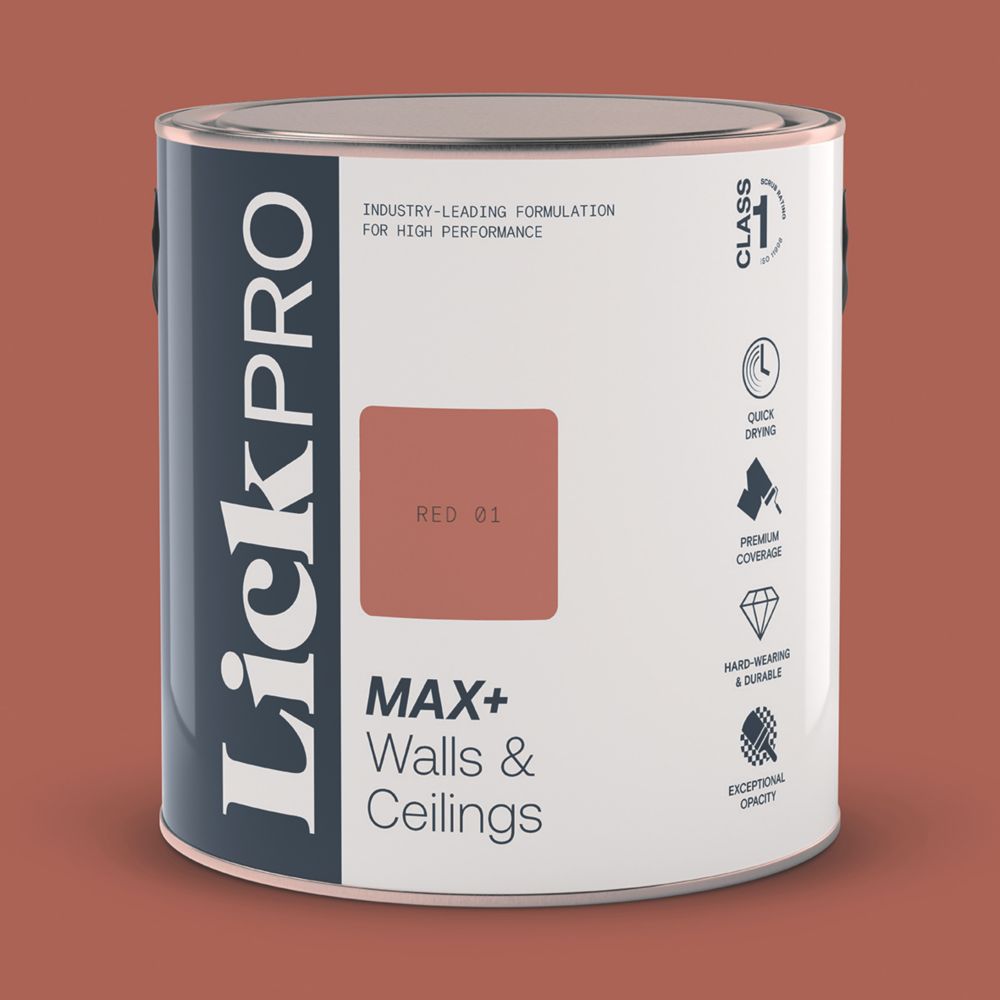 LickPro Max+ 2.5Ltr Red 01 Eggshell Emulsion Paint Screwfix