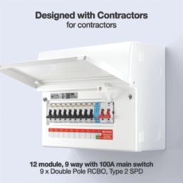British General  12-Module 9-Way Populated High Integrity Main Switch Consumer Unit with SPD