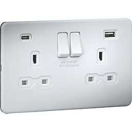 Knightsbridge  13A 2-Gang SP Switched Socket + 4.0A 20W 2-Outlet Type A & C USB Charger Matt White with White Inserts