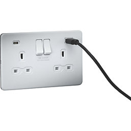 Knightsbridge  13A 2-Gang SP Switched Socket + 4.0A 20W 2-Outlet Type A & C USB Charger Matt White with White Inserts