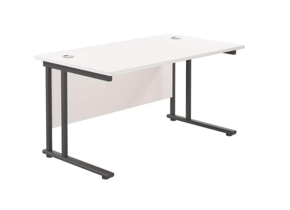 TC Group Aztec Twin Upright Rectangular Office Desk White/Black 1400mm ...
