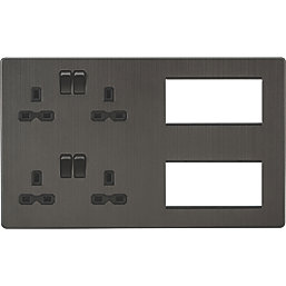 Knightsbridge SFR298SB 13A 4-Gang DP Combination Plate Smoked Bronze with Black Inserts