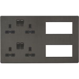 Knightsbridge SFR298SB 13A 4-Gang DP Combination Plate Smoked Bronze with Black Inserts