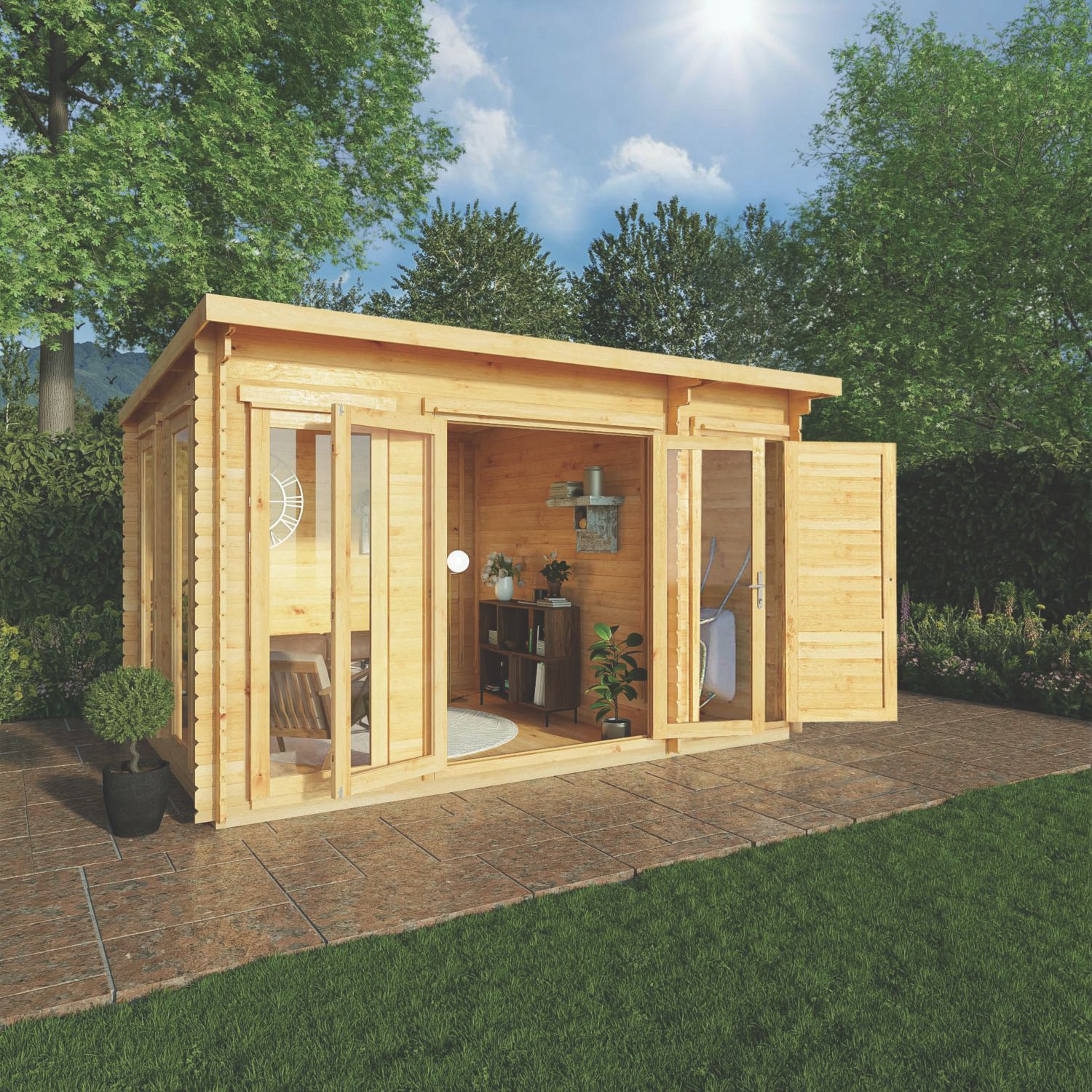 Mercia Studio Pent 28mm 13' x 9' 6" (Nominal) Pent Timber Log Cabin & Shed (664YL)