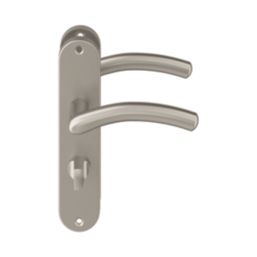 Cooke & Lewis Bourne Fire Rated WC Lever on Backplate Handle Pair Satin Nickel