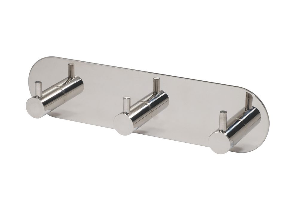 Eclipse 3-Hook Coat Rail Polished Stainless Steel 191mm x 48mm - Screwfix