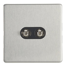 Contactum Lyric 2-Gang F-Type Satellite Socket Brushed Steel with Black Inserts