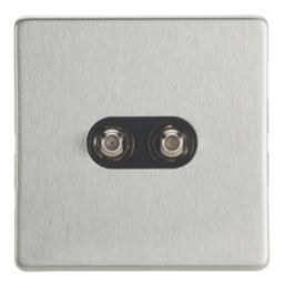 Contactum Lyric 2-Gang F-Type Satellite Socket Brushed Steel with Black Inserts