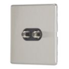Contactum Lyric 2-Gang F-Type Satellite Socket Brushed Steel with Black Inserts