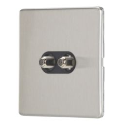 Contactum Lyric 2-Gang F-Type Satellite Socket Brushed Steel with Black Inserts