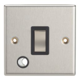 Contactum iConic 20A 1-Gang DP Control Switch & Flex Outlet Brushed Steel  with Black Inserts